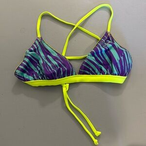 Neon Green and Purple Zebra Print Bikini Top